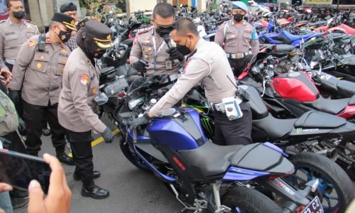 Polres Kediri Kota Amankan Ratusan Kendaraan Bermotor Knalpot Brong